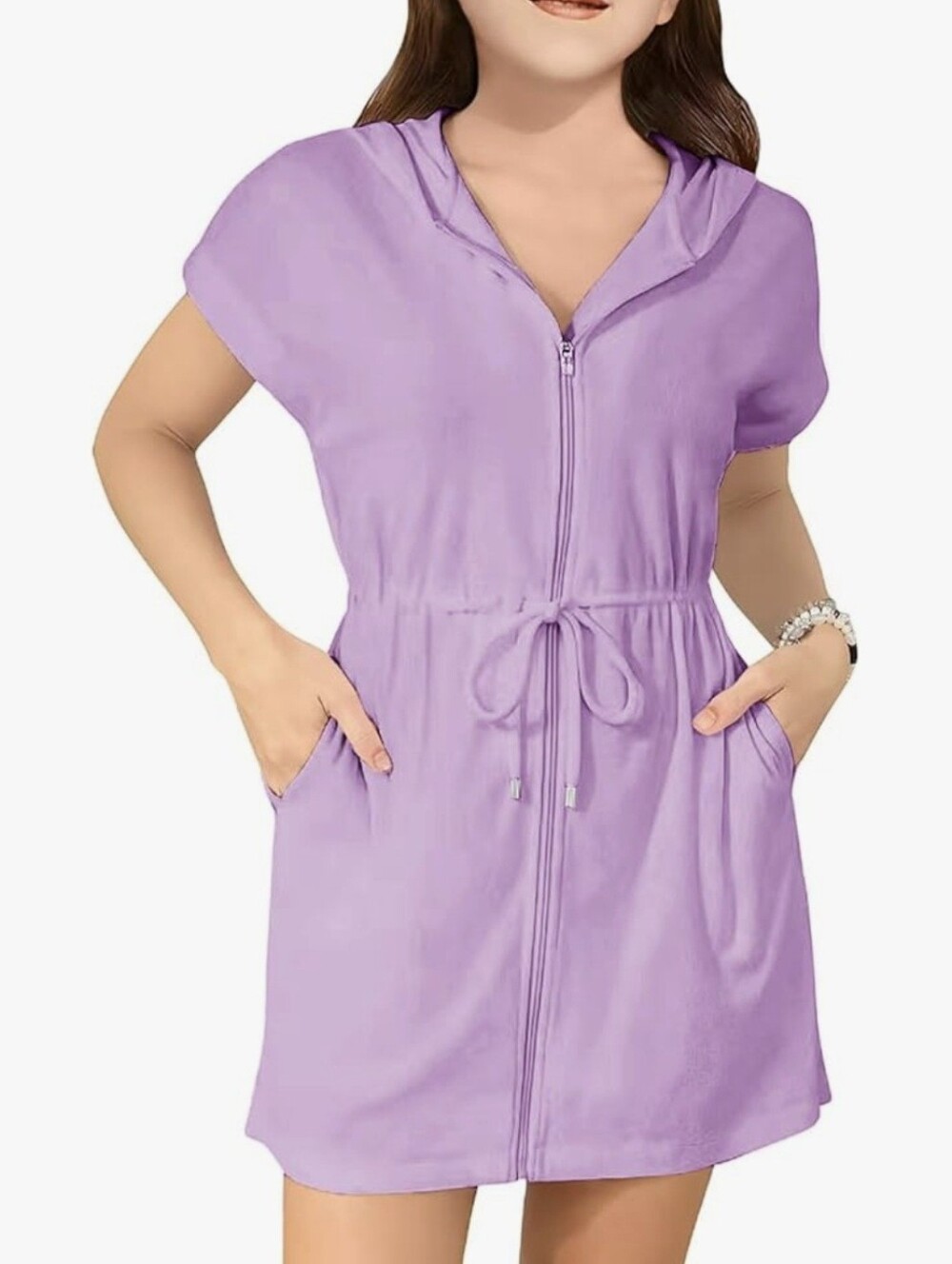 [EUC] Girls Size 14/16 Terry Cloth Swim Cover Up Zip Hoodie Purple (Tag 160)